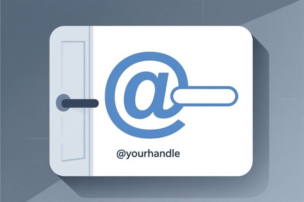 Graphic representation of a social media handle with an '@' symbol and the text '@yourhandle' on a card-like background.