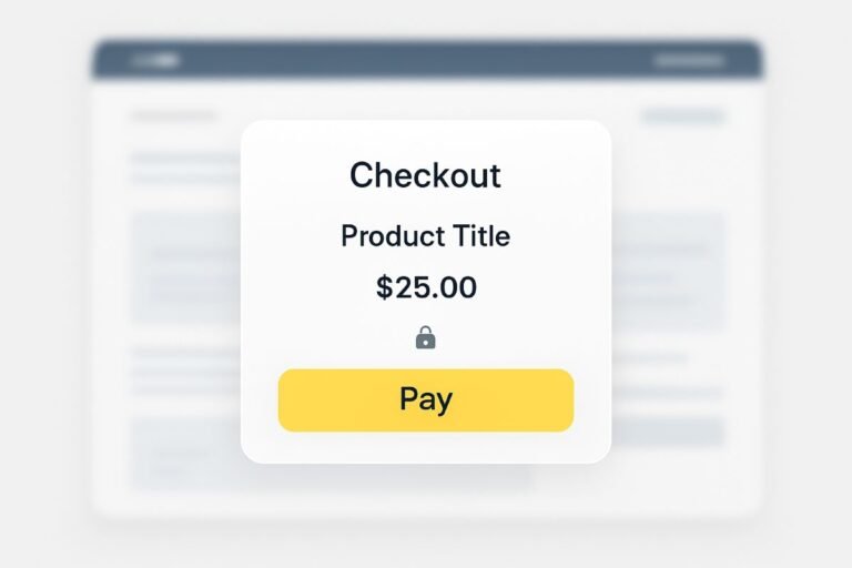 Lemon Squeezy checkout modal with Product Title and $25.00, featuring a bright yellow Pay button on a clean white interface, illustrating a secure, streamlined digital storefront checkout