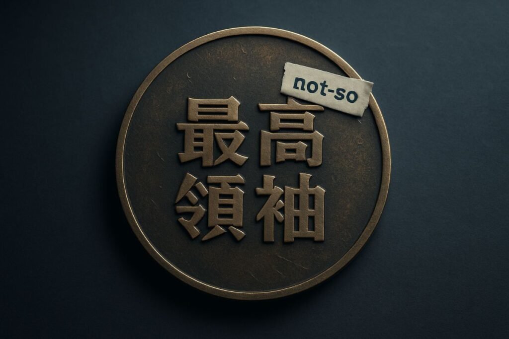 Bronze circular seal with a taped 'not-so' label, set on a dark background, accompanying a political article about Pete Hegseth and Mojtaba Khamenei in Iran.