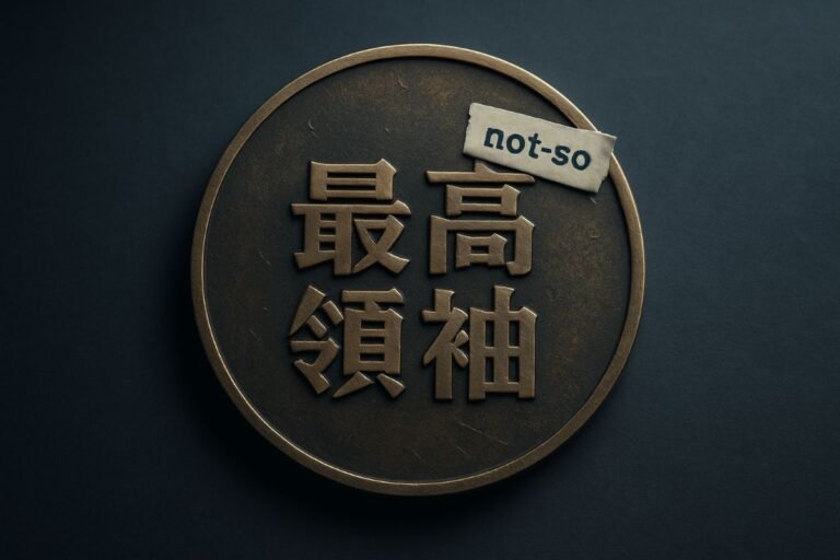 Bronze circular seal with a taped 'not-so' label, set on a dark background, accompanying a political article about Pete Hegseth and Mojtaba Khamenei in Iran.