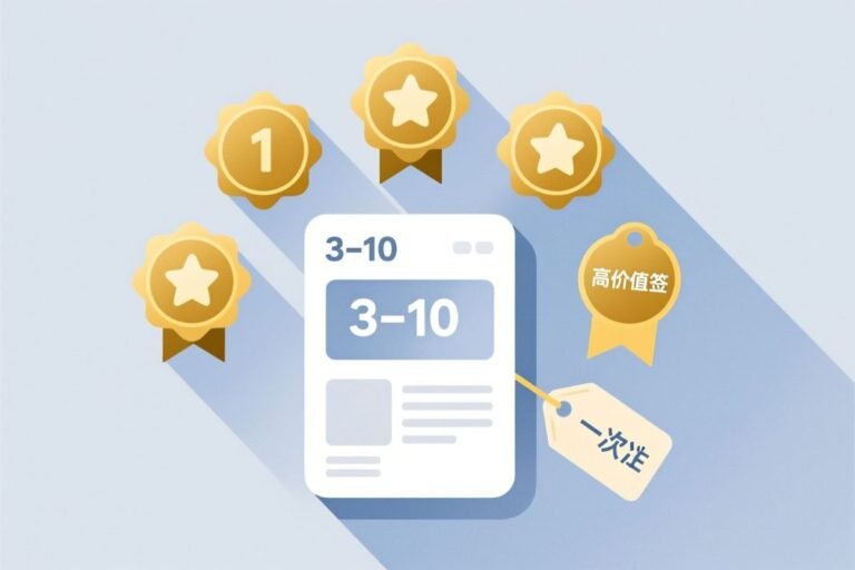 Gold badges and a tag icon with “3-10” on a blue panel, supporting WordPress tag management for improved website user experience strategies.